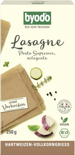 Byodo Bio Vollkorn Lasagne - Traditionell Gewalzt, Vegan, Halal & Koscher, Ohne Vorkochen Nötig, Ideal für Al Forno Gerichte, Italienischer Bio-Hartweizenvollkorngrieß (1x 250g)