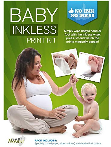 Inkless Wipe Hand & Foot Print Kit by Save The Moment - 2 Large Coated Papers & 1 Inkless Wipe (Black)