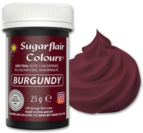 Sugarflair Spectral Burgundy Lebensmittelfarbe Paste, hochkonzentrierte Lebensmittelfarbe für Buttercreme, Zuckerpaste, Royal Icing, Kuchenmischungen und mehr! Lebensmittelfarbstoff - 25g