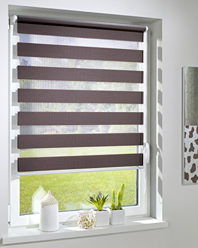 DécoProfi Duo-Doppelrollo ohne Bohren B: 70 cm, L:160 cm Braun I Mit Klemmfix/Klemmträger zur Montage I Doppel Rollo innen für Balkontüren und Fenster