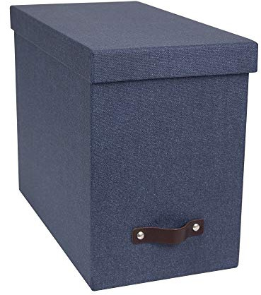 Bigso Box of Sweden John Aufbewahrungsbox aus Faserplatte mit Etikettenrahmen, Dokumenten-Organizer für Papiere, langlebige Hängeregistraturbox mit Deckel und Metall-Etikettenfenster, 18 x 33 x 26 cm,
