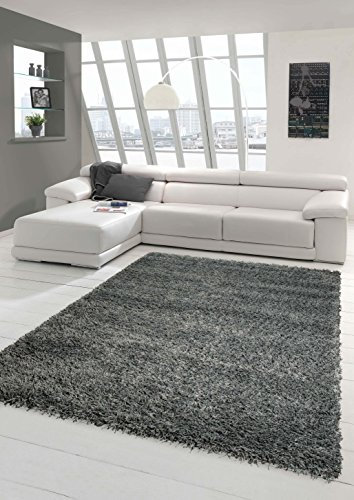 Shaggy Hochflor Langflor Teppich Wohnzimmer Gemustert in Uni Design Grau Größe 120x170 cm