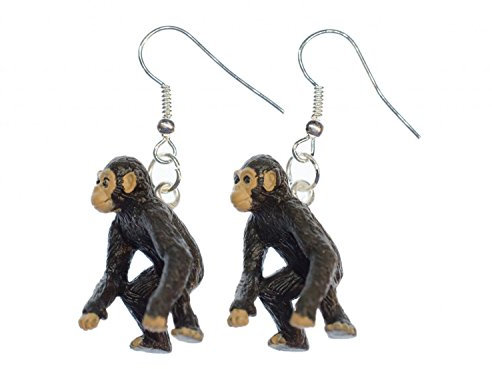 Miniblings Schimpanse Affe Ohrringe Hänger Affen Dschungel Zoo Gummi klein - Handmade Modeschmuck I Ohrhänger Ohrschmuck versilbert
