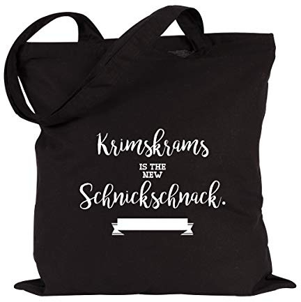 JUNIWORDS Jutebeutel, Wähle ein Motiv & Farbe, Krimskrams is the new Schnickschnack. Oder umgekehrt (Beutel: Schwarz, Text: Weiß)