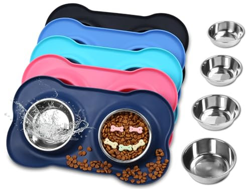VIVAGLORY Bols pour Chiens, Bols pour Nourriture pour Chiens, Bols pour Eau pour Chats et Chiots en Acier Inoxydable avec Tapis en Silicone Antidérapant et Anti-éclaboussures, Petit, Bleu Marine Foncé