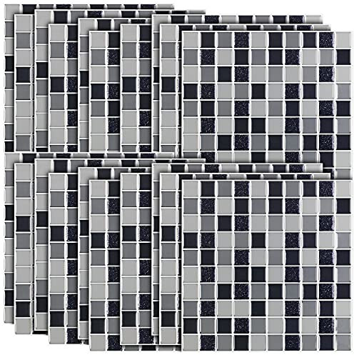 infactory Design-Fliesen-Aufkleber: Selbstklebende 3D-Mosaik-Glitzer-Fliesenaufkleber, 26 x 26cm, 20er-Set (Fliesenaufkleber Küche Steinoptik, Steinoptik Bad, Reparaturset)