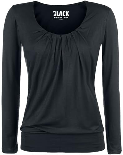 Black Premium by EMP Damen schwarzes Langarmshirt mit Raffungen