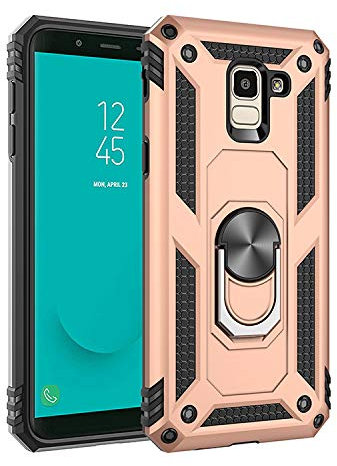 BestST Handyhülle für Samsung Galaxy J6 2018 + Displayschutz, Cover für Samsung J6 2018 hülle, 360 Grad Drehbar Ringhalter Handytasche Case Handy Hüllen,Gold