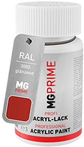 MG PRIME RAL 3000 Feuerrot/Flame red glänzend Lackstift | Lackfläschchen mit Pinsel, 50 ml, schnelltrocknend