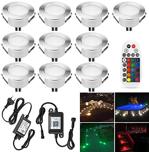 10er Bluetooth RGBWW Led Bodeneinbaustrahle Aussen 1.5W Ø61mm IP67 Wasserdicht LED Einbaustrahler Terrasse Küche Garten Led Lampe Full Kit