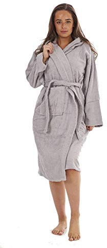 Keanu Ladies 100% Pure Cotton Luxury Terry Towelling Dressing Gown Bathrobe Highly Absorbent Hooded Towel Bath Wrap