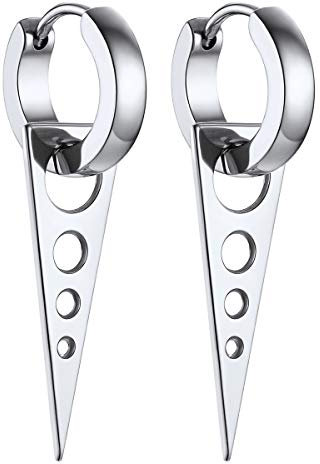 FOCALOOK Damen Herren Punk Stil Ohrringe Edelstahl Huggie Kreolen mit umgekehrtem Dreieck Ohrringe Ohr Piercing Modeschmuck Accessoire Ear Studs für Frauen Männer