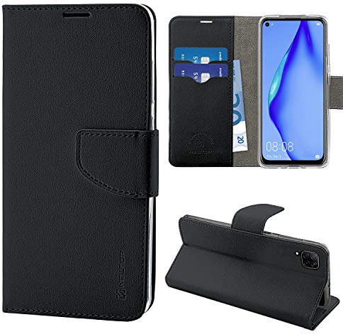 N NEWTOP Cover Compatibile per Huawei P40 Lite, HQ Lateral Custodia Libro Flip Chiusura Magnetica Portafoglio Simil Pelle Stand (Nera)