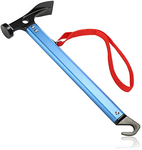 COM-FOUR® marteau en aluminium avec boucle - marteau de camping avec extracteur de piquet - marteau de tente avec dragonne - marteau à piquet accessoires (Marteau de tente en aluminium - 1 pièce)
