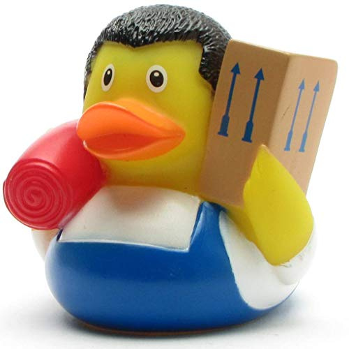 Möbelpacker Badeente I Quietscheente I L: 8 cm i inkl. Badeenten-Schlüsselanhänger im Set