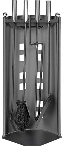 tectake Set de 5 Outils pour Cheminée, Résistants à la Chaleur et Facile à Nettoyer, Poignées en Acier Inoxydable Brossé, Système de Rangement Ordonné
