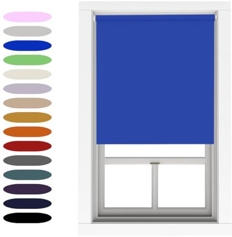 Electric Blue Blackout Roller Blind Metal Fittings Trimmable UV Protection Thermal Properties Premium Fabric Home Office Bedroom Kids Room Child Safe Easy Fit Blue 120cm Width x 160cm Drop