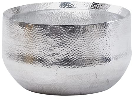 FineBuy Couchtisch Aluminium 60x60x35 cm Wohnzimmertisch Hammerschlag, Designer Sofatisch Rund Alu Orientalisch, Runder Kaffeetisch Metall Klein