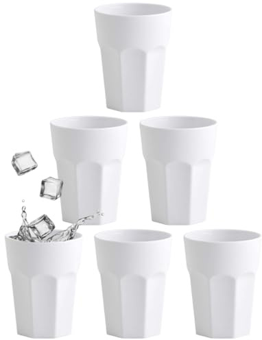 Engelland - 6 x Plastikbecher, Trinkbecher, Cremeweiß, Pastellfarben, 250 ml, mit Eichstrich, bruchfest, stapelbar, Mehrweg, Kunststoff, BPA-frei, wiederverwendbar, Party-Becher, Trink-Glas
