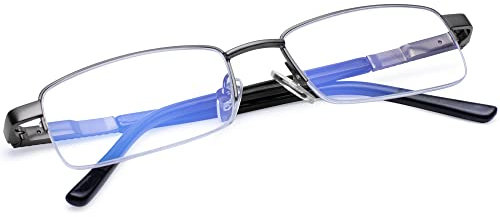 Madison Avenue Halber Rahmen Lesebrille Herren, Metall Blaulichtfilter Brille Herren, Rechteck Leser mit Federscharniere,Grau +2.50 dioptrien