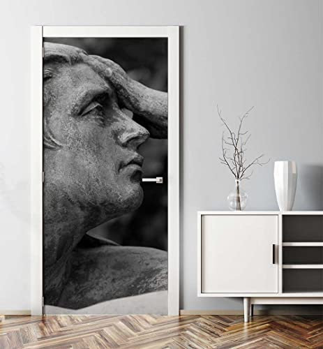 MyMaxxi - Tür bekleben mit Türtapete Türposter Türfolie Selbstklebend 90x200 Denker Skulptur - Tür verschönern Türaufkleber Türklebefolie Statue Figur nachdenken grau