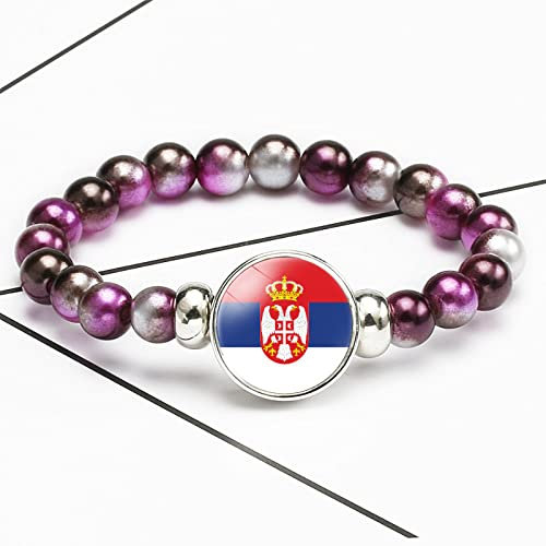ldygefow Zeit Edelstein Armband Stretch Elastische Armbänder,Personalisierte Mode Serbien Flagge Kunst,Classic Hip Hop Schmuck Für Frauen Männer Trend Party Geschenk Mode Schmuck,Bunt Lila,18Cm