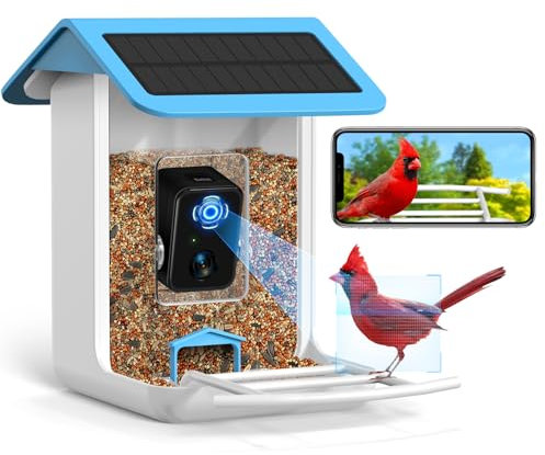 BROAIMX Smart Bird Feeder Camera, 1080P HD Auto Capture, AI Bird Species ID, Solar Powered, Built-in Mic, 64GB TF Card