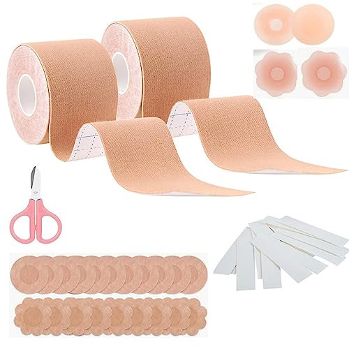 Brust Tape für Grosse Brüste und Fashion Tapes, Klebe BH Push Up Große Brust Boob Tape, Rückenfrei Trägerloser BH, Atmungsaktives Klebe BH Body Tape(5m X 5cm,Hautfarbe)