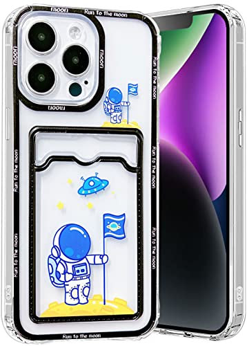 Efitoo Compatible with iPhone 13 Pro Max Case Clear with Card Holder Astronaut Stars Moon Cute Cartoons Creative Pattern Design Slim Silicone TPU Cool Aesthetic Protective Case Cover (Flag)