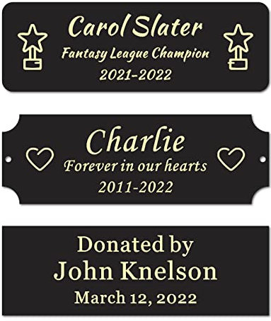Size: 3 W x 1 H, Metal Engraved Name Plate for Trophy, Frames, Urn, Engraved Plates with Adhesive or Screw Customized, Personalized Memorial Plaque -Gold Letters