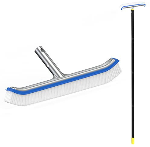 Spazzola per piscina con asta da 120cm - Testa della spazzola in setole di nylon lucidate larga 45cm - Progettata per la pulizia delle piastrelle e dei pavimenti delle pareti