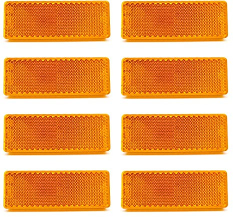 AOJO 8 PCS Orange KFZ Rückstrahler Selbstklebend 8.5 * 3 * 0.7cm Reflektoren Gelb Bernstein Rechteck Kunststoff Reflektor Signal für PKW-Anhänger, LKW, Wohnwagen, Van, Garage, Deck
