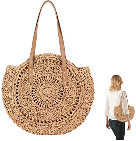 Jorzer Sac de Plage de Paille Femmes Sac à épaule de Paille Sac de Plage d'été tissé Grand Sac fourre-Tout pour Femmes Accessoires de Plage 41x37cm