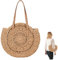 Jorzer Sac de plage de paille Femmes Sac à bandoulière Paille Sac de plage d'été tissé Sac tissé rond grand sac fourre-tout pour femmes accessoires de plage 41x37cm marron