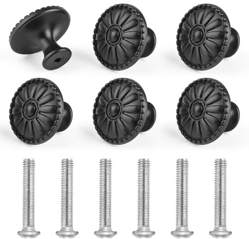 TIANCONGYUN 6 Stück Schrankknöpfe Schwarz Matt, Kunststoff-Möbelknöpfe mit 6 Standardschrauben, Schrankknöpfe Vintage Einzeln für Schubladen, Kleine Schränke und Kommoden