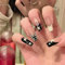24pcs Long Coffin False Nails French Tip, Black Beige Tip Stick on Nails Star Pattern Press on Nails with Rhinestones Removable Glue-on Nails Acrylic Full Cover Fake Nails for Women Girls