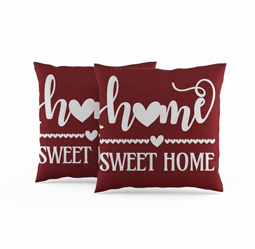 ggaimwf 45x45cm Kissenbezug Home Sweet Home Roter Burgunder Couchkissen Weiche Dekorative Kissenbezüge für zu Hause für Sofa Wohnzimmer Schlafzimmer Kissen mit unsichtbarem Reißverschluss 2er-Set