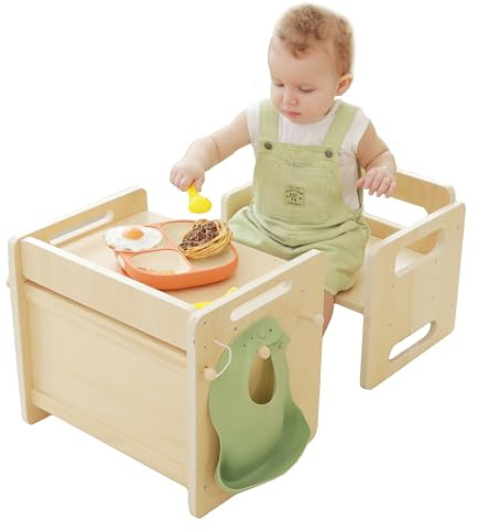 bpmfkid Montessori Weaning Table and Chair Set - Adjustable Design for Toddlers, Ideal for Mealtime, Learning, and Play