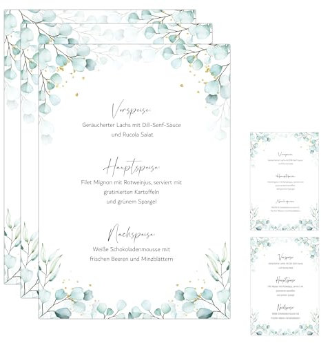 Eummel 20 Zauberhafte Menükarten im Boho Design | Format DIN A5 | Individuell anpassbare Speisekarten Getränkekarten für die Hochzeit Geburtstag Jubiläum | Tischdeko Menu Blanko