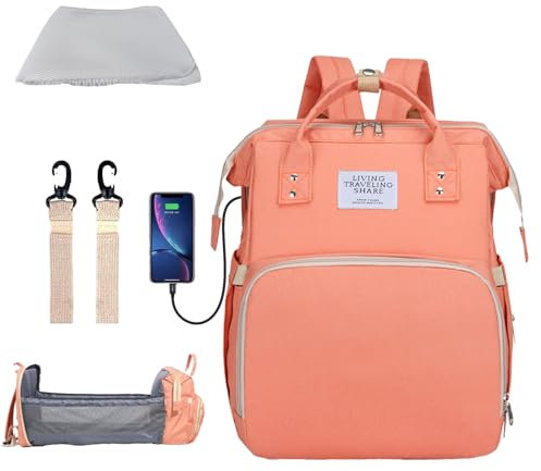 Swsdee Multifunktionaler Mama-Rucksack,Wasserdichter Wickelrucksack mit großem Fassungsvermögen, Multifunktions Babytaschen und mobiler Wickelauflage Babybettrucksack mit USB-Anschluss