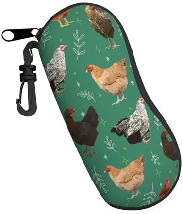 IFHSIGoe Tragbares, weiches Brillenetui, Huhn, pastoral, 3D-Druck, Reißverschluss, Sonnenbrillen-Organizer, Tasche, mit Karabiner, Siehe Abbildung, One size