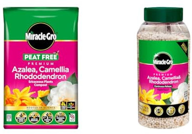 Miracle-Gro 119994 PEAT FREE Premium Azalea, Camellia, Rhododendron, Special Plants Compost, 40 Litres, Brown & Premium Azalea, Camellia and Rhododendron Continuous Release Plant Food