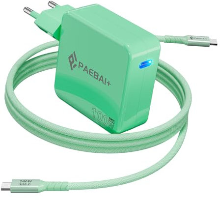 PAEBAI+ 100W USB C Caricatore PD GaN Alimentatore per MacBook Pro, MacBook Air, Google Pixelbook, ThinkPad, Dell XPS, iPad Pro, Samsung Galaxy S24/S23, iPhone 16 15 Pro (Verde)