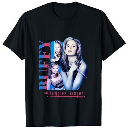 Buffy The Vampire Slayer Pink & Blue Gradient Buffy Collage T-Shirt