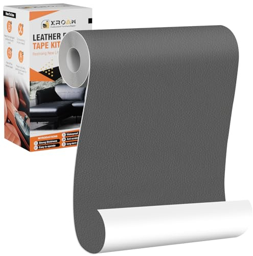 Xroam Kunstleder Selbstklebend, 12x160 cm Dunkelgrau Leder Reparatur Patch, Lederflicken Selbstklebender, Kunstleder Reparaturset, Leder Patch Selbstklebend für Sofa, Autositze, Taschen, Jacken