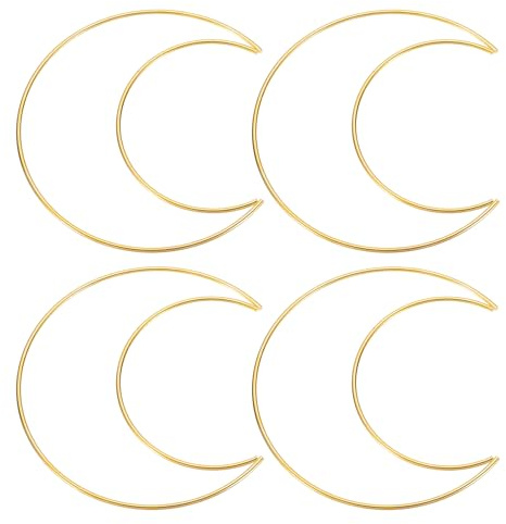 PATIKIL 6-Zoll-Mond-Traumfänger-Ringe, 4 Stück Metall-Weihnachts-Makramee-Kranz-Blumenring-Hoop für Zuhause Auto DIY Handwerk Hochzeit Wanddekoration, Gold