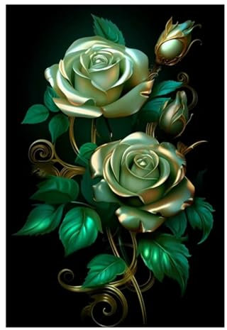fghgbf Grüne Rose 5D Diamond Painting Set Diamond Painting Bastelset Square Drill für Erwachsene Diamant Malerei für Wohnzimmer und Schlafzimmer Wanddeko 20x50cm