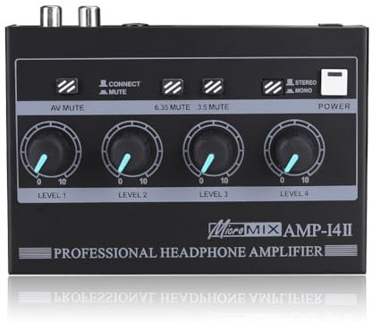 Yominerr AMP‑I4Ⅱ Amplificatore per Cuffie Professionale A 4 Canali Amplificatore Stereo Compatto Audio+6,35 mm Ingresso 3,5 mm Controllo del Volume Spina UE