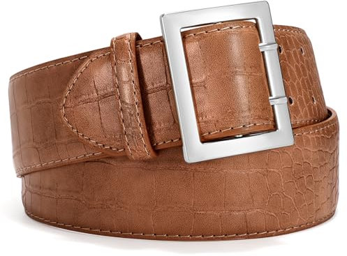 VONMELLI Breiter GüRtel Damen füR Kleid Moden LedergüRtel Goldener Schnalle TaillengüRtel Damen füR Mantel Mit Quadratischer Schnalle Braun Mit Silberner Schnalle L
