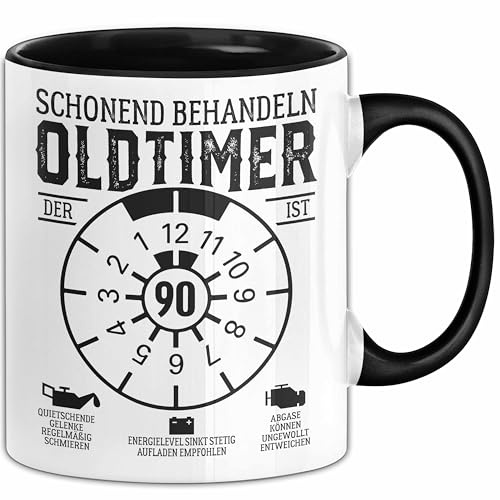 90. Geburtstag Tasse Oldtimer Schonend Behandeln Geschenkidee Männer Frauen Lustiger Spruch 90er Geburtstag Geschenk (Schwarz)